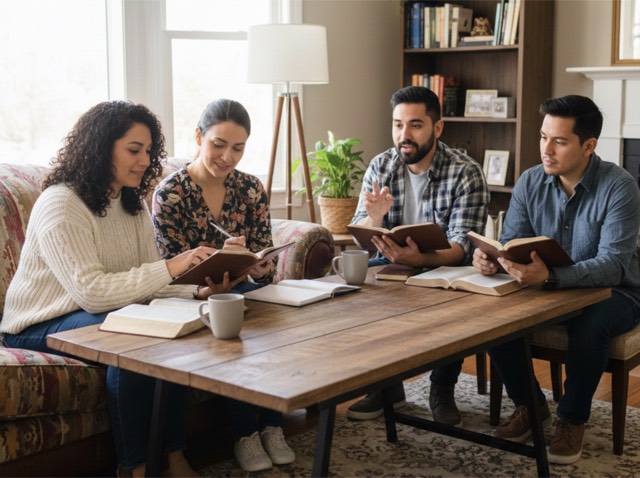 Grupo reunido para estudiar la Biblia