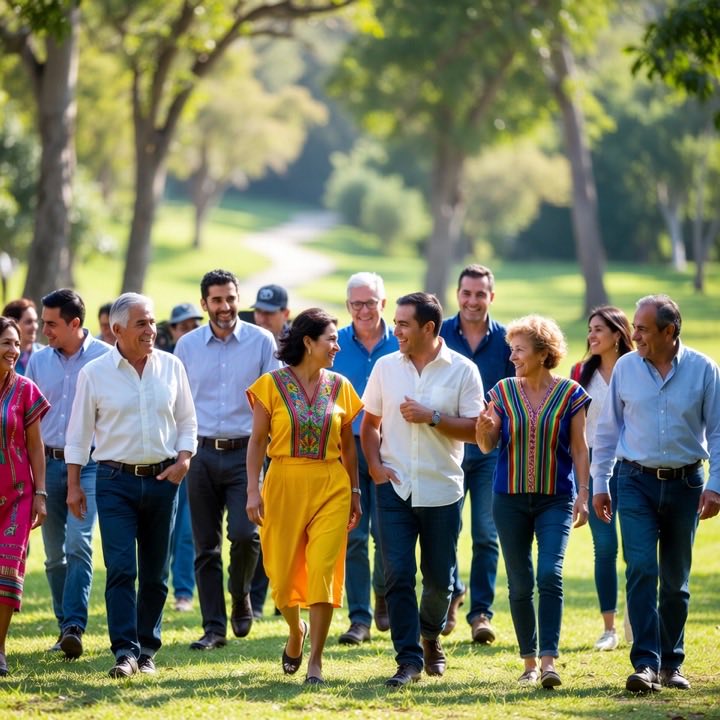 Un grupo de personas de distintas edades caminando juntas